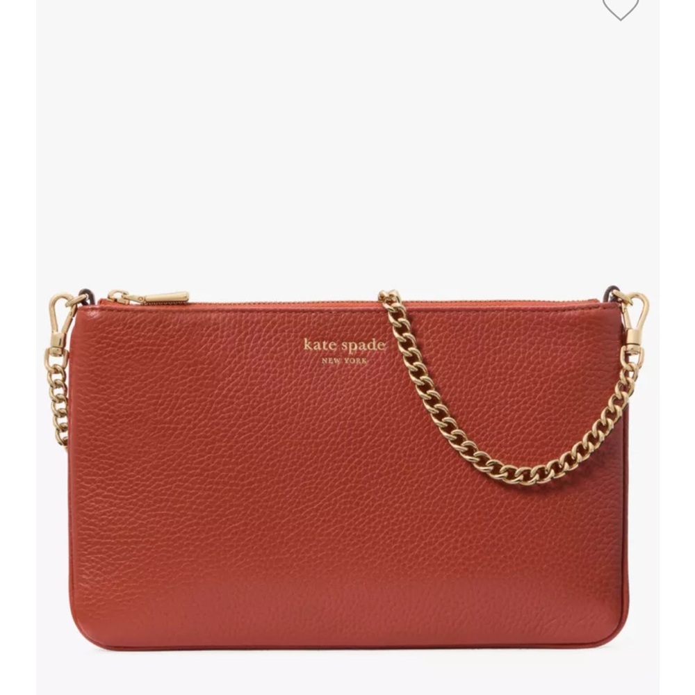 kate spade pebble leather crossbody in rust red with gold chain